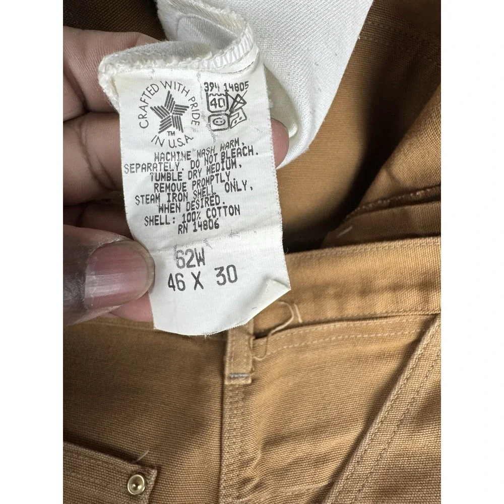 Vtg Carhartt 62W Duck Canvas Double Knee Men's 46x30‎ Union Made Distressed Fade